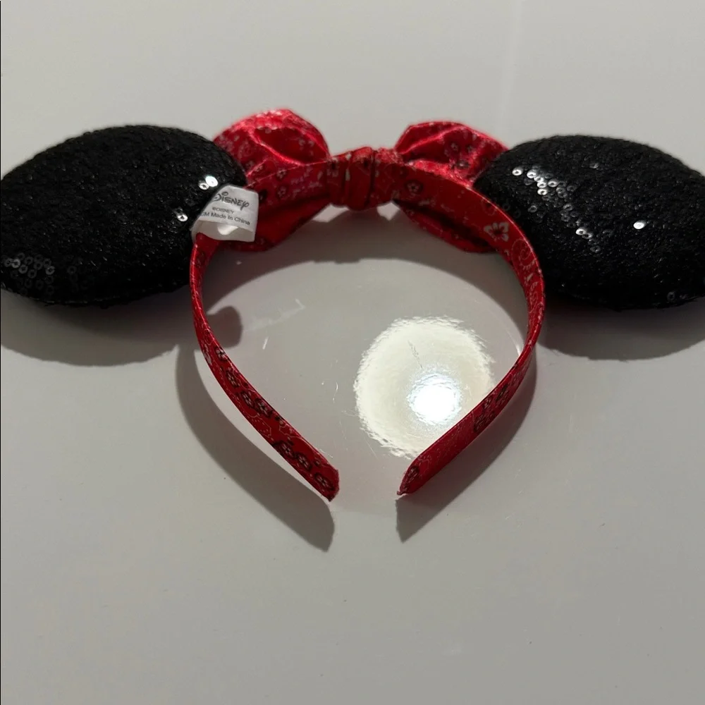 Disney Black Sequin Minnie Ears Headband with Red Bandana Bow